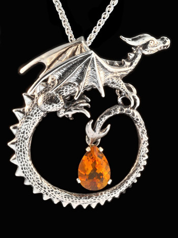Circle Dragon with Gemstone - Silver