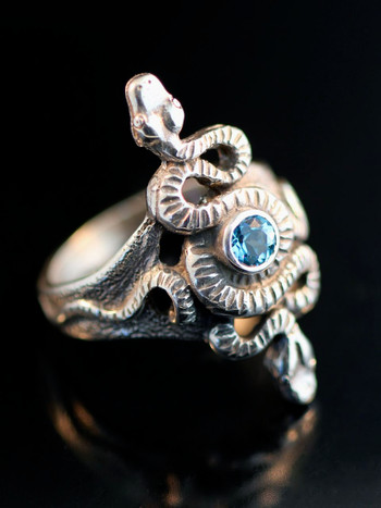 Alpha Omega Snake Ring with Blue Topaz