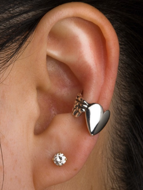 Silver Angel Heart Ear Cuff