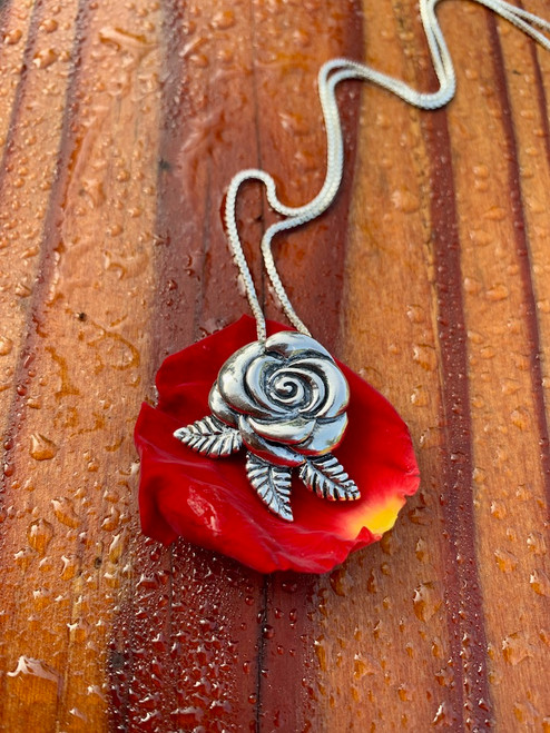 Silver Blooming Rose Pendant