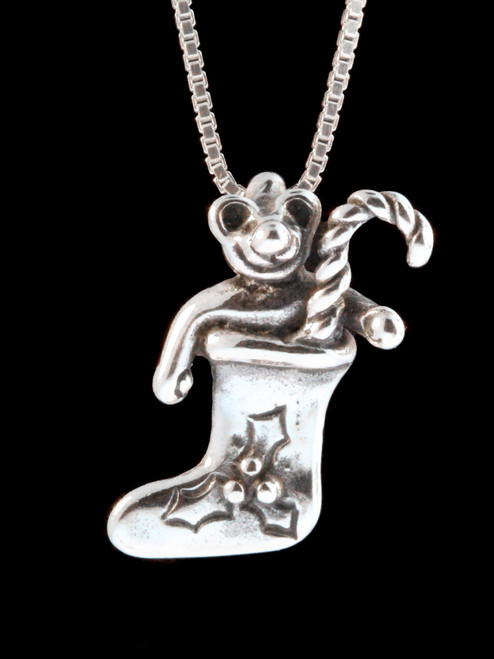 Christmas - Stocking Teddy Bear Charm - Silver Christmas - Stocking Teddy Bear Charm - Silver
