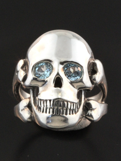 Large Skull and Crossbones Ring with Yellow Citrine Eyes - Silver Large Skull and Crossbones Ring with Yellow Citrine Eyes - Silver