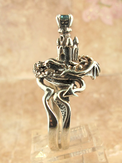 Castle Dragon Ring with Gemstone Turret - Silver Castle Dragon Ring with Gemstone Turret - Silver