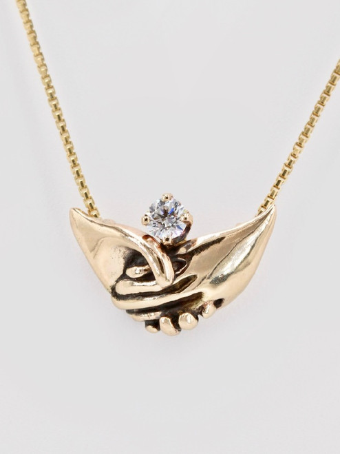 Gold Clasping Hands Pendant with Diamond in 14k Gold Gold Clasping Hands Pendant with Diamond in 14k Gold