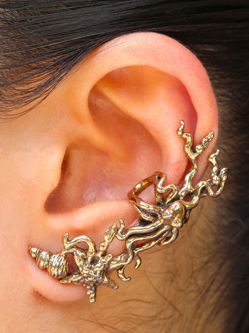 Poseidon's Gift - Octopus and Sea Star Ear Cuff - Bronze Poseidon's Gift - Octopus and Sea Star Ear Cuff - Bronze