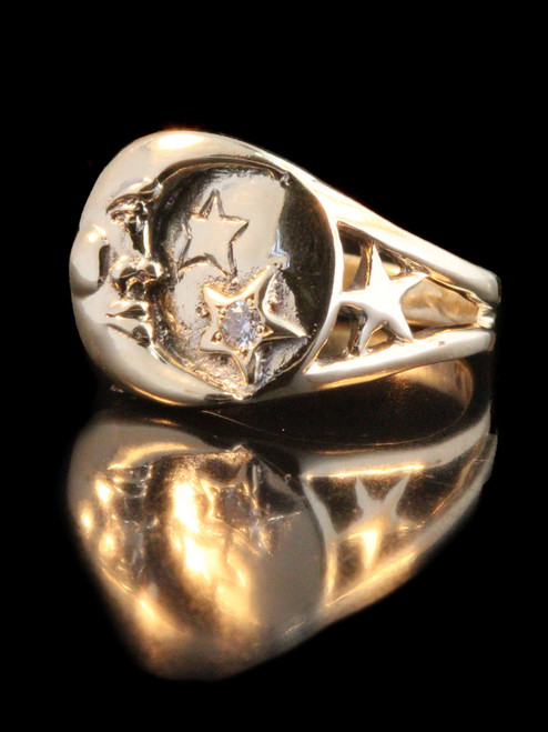 Moon and Star Ring with 5 Pt. Diamond - 14k Gold  Moon and Star Ring with 5 Pt. Diamond - 14k Gold