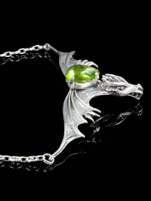 Gothic Dragon Neckpiece with Peridot - Silver Gothic Dragon Neckpiece with Peridot - Silver