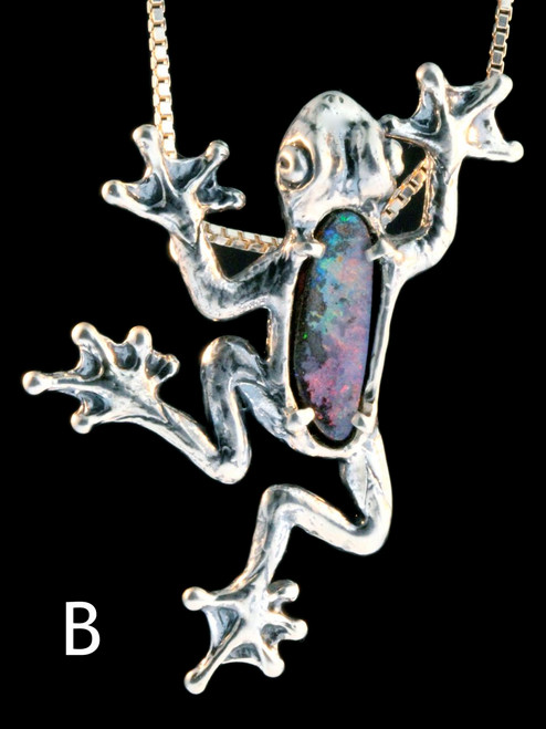 Treasure Back Tree Frog with Australian Boulder Opal -Sterling Silver Treasure Back Tree Frog with Australian Boulder Opal -Sterling Silver
