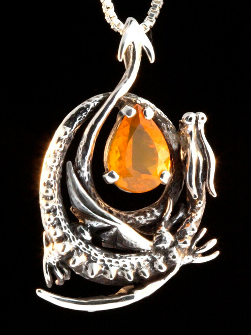 Curled Dragon Pendant with Fire Opal Curled Dragon Pendant with Fire Opal