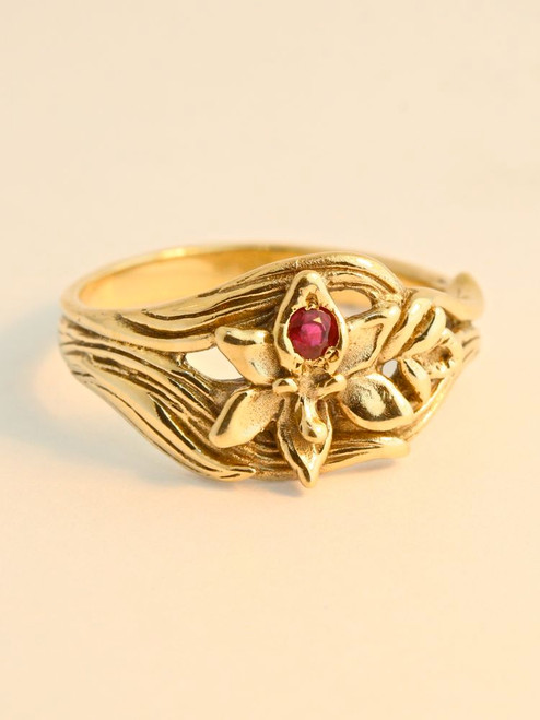Orchid Ring set with Ruby - 14K gold Orchid Ring set with Ruby - 14K gold