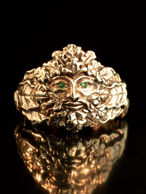 Green Man Ring with Tsavorite Eyes in 14K Gold Green Man Ring with Tsavorite Eyes in 14K Gold
