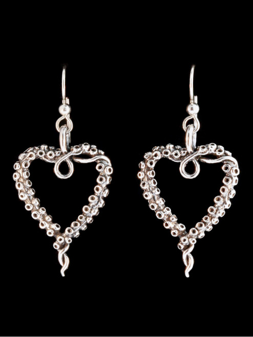 Tentacle Heart Earrings in Silver Tentacle Heart Earrings in Silver