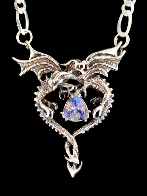 Dragon Heart Pendant with Rainbow Moonstone Dragon Heart Pendant with Rainbow Moonstone
