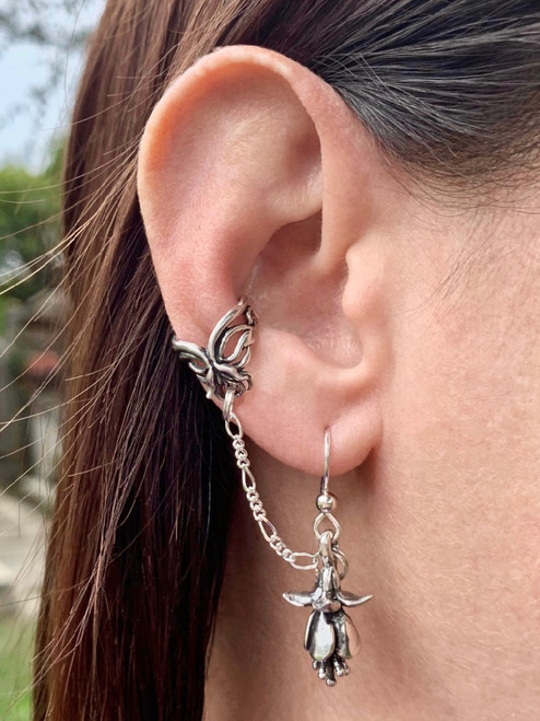 Hummingbird and Fuchsia Flower Ear Cuff Bajoran - Silver Hummingbird and Fuchsia Flower Ear Cuff Bajoran - Silver