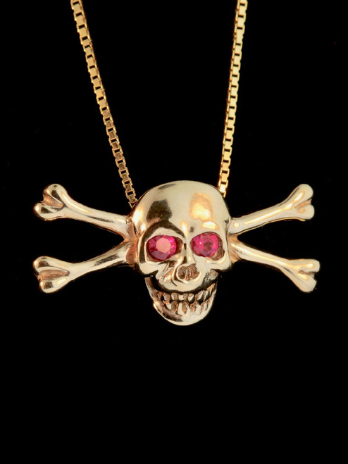 Medium Skull and Crossbones Pendant w/ Ruby or Diamond Eyes - 14k Gold Medium Skull and Crossbones Pendant w/ Ruby or Diamond Eyes - 14k Gold