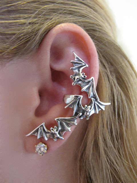 Tiny Bat Ear Cuff and Bat Briolette Bajoran - Silver - Marty Magic