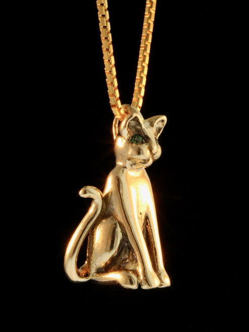Magic Cat Pendant with Tsavorite Eyes - 14K gold Magic Cat Pendant with Tsavorite Eyes - 14K gold