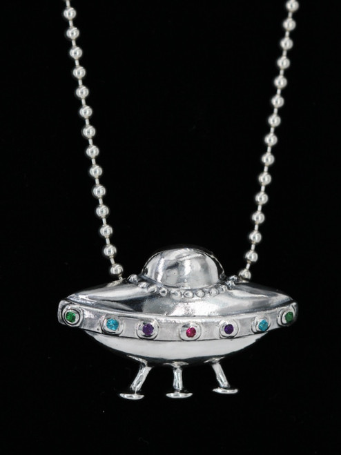 Sterling Silver Flying Saucer U.F.O. with Gemstones