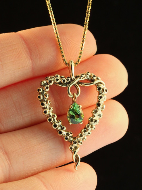 Tentacle Heart with Tourmaline - 14K Gold Tentacle Heart with Tourmaline - 14K Gold