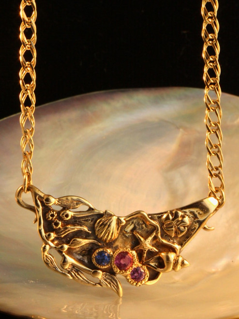 Tide Pool Pendant with Sapphires and Tourmaline - 14K gold Tide Pool Pendant with Sapphires and Tourmaline - 14K gold
