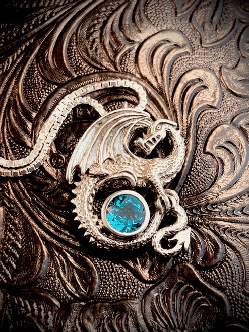 Avalon Dragon with 8mm Blue Topaz - Silver Avalon Dragon with 8mm Blue Topaz - Silver