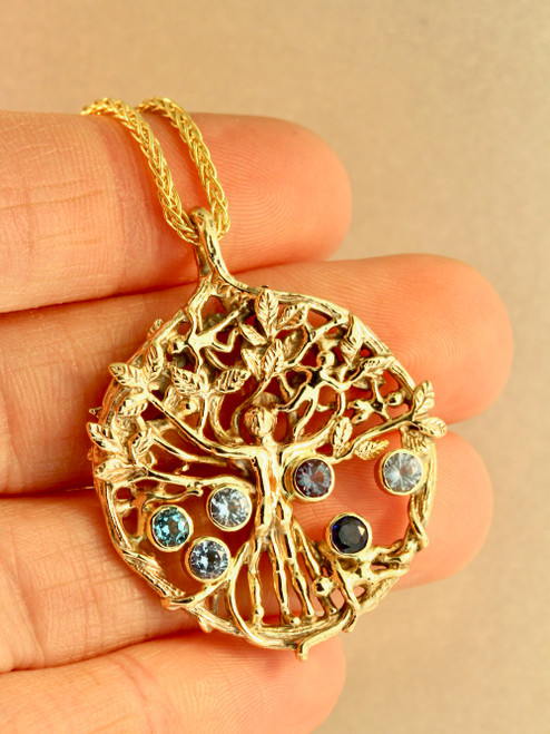 Circle of Life Tree Pendant with Gemstones - 14k Gold  Circle of Life Tree Pendant with Gemstones - 14k Gold