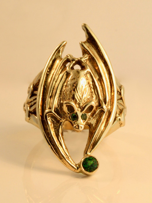 Gothic Bat Ring with Tsavorites - 14k Gold Gothic Bat Ring with Tsavorites - 14k Gold