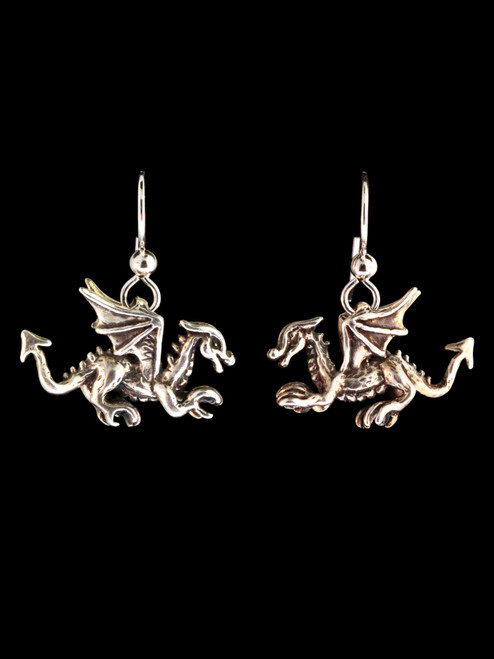 Tiny Welsh Dragon Earrings - Silver