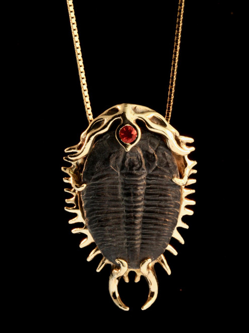 Colossal Spiked Trilobite with Fire Opal - 14k Gold