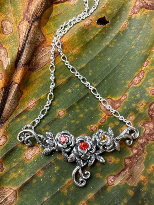 Rose Tendril Pendant with Pink and Yellow Sapphires and Mexican Fire Opal Rose Tendril Pendant with Pink and Yellow Sapphires and Mexican Fire Opal