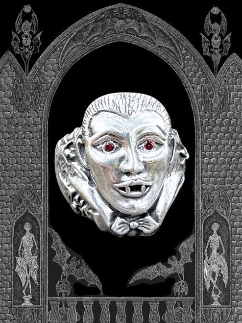 Dracula Vampire Bat Ring with Ruby Eyes - Silver Dracula Vampire Bat Ring with Ruby Eyes - Silver