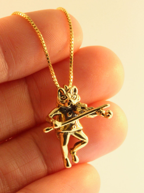 Cat And The Fiddle Charm - 14k Gold Cat And The Fiddle Charm - 14k Gold
