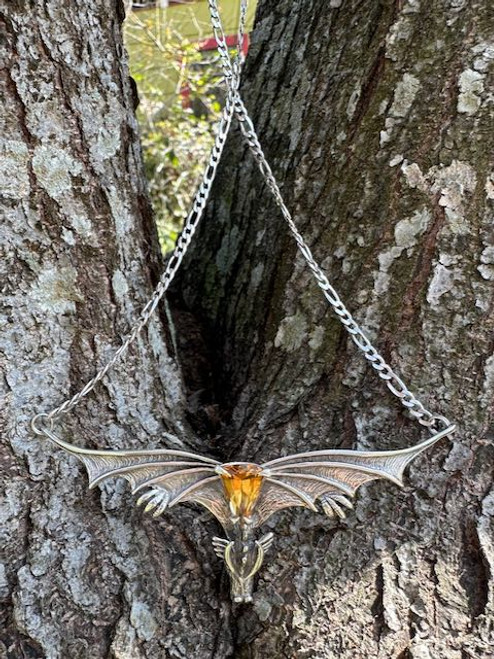 Gothic Dragon Neckpiece with Trillion Citrine Gothic Dragon Neckpiece with Trillion Citrine