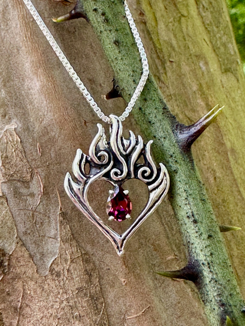 Burning Love Pendant with Rhodolite Garnet - Silver