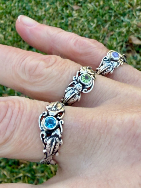 Koi Love Ring with Gemstone - Sterling Silver