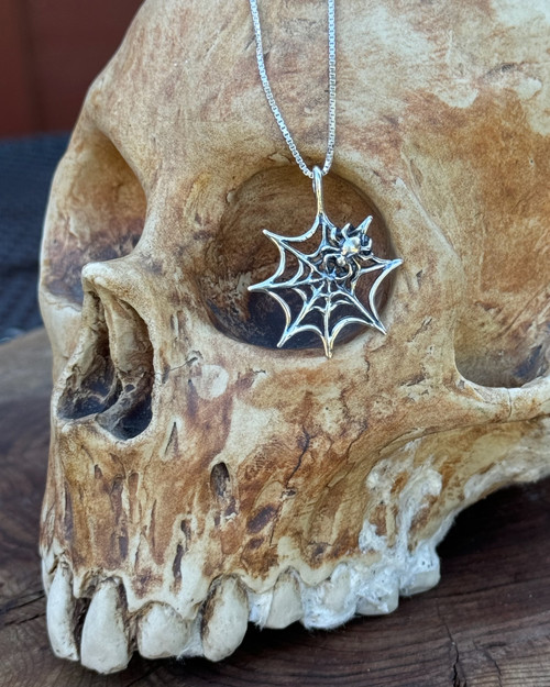 Small Sterling Silver Spider Web Pendant