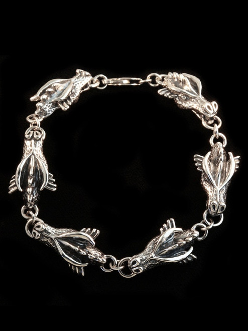 Gothic Dragon Head Link Bracelet in Silver