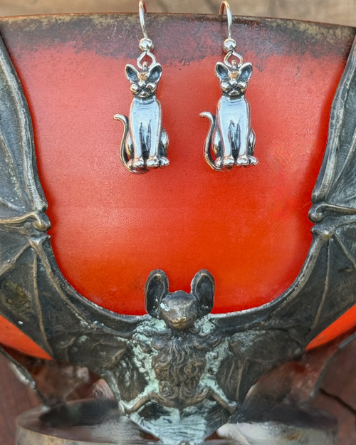 Sterling Silver Egyptian Magic Cat Earrings 