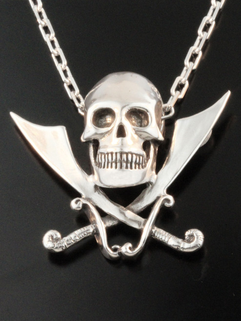 Skull and Crossed Cutlass Pendant with Anchor Chain Skull and Crossed Cutlass Pendant with Anchor Chain