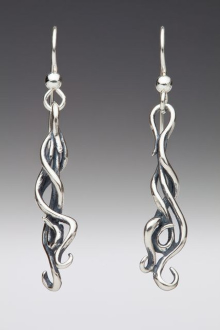Wave Drop Spiral Earrings - Silver