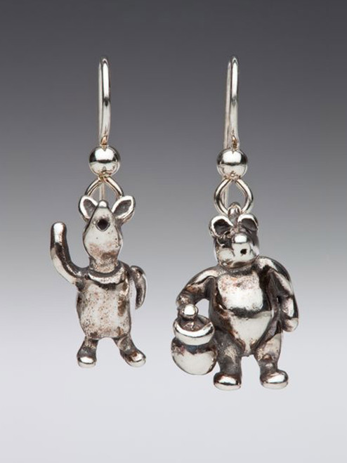 Classic Winnie the Pooh and Piglet Earrings - Silver