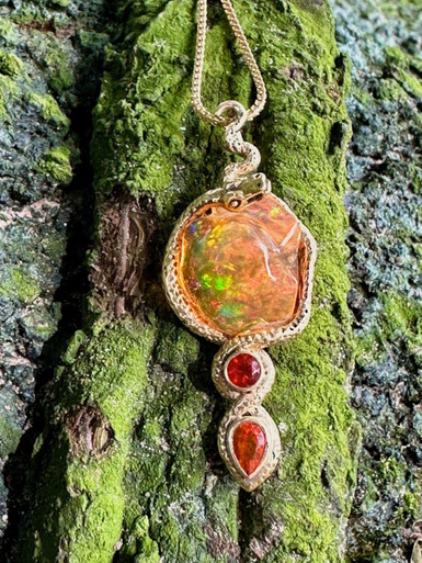 Tri-Opal Infinity Snake Pendant - 18K Gold - Marty Magic Store