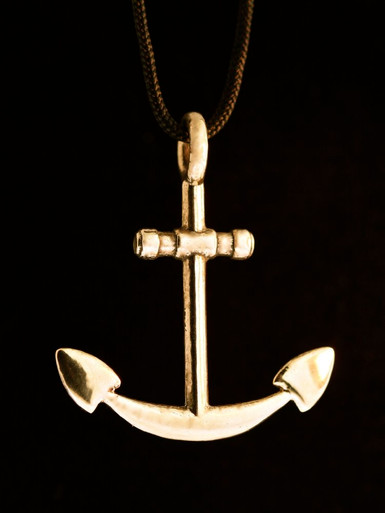 Anchor necklace for men, bronze anchor pendant and a black string, handmade  gift for him