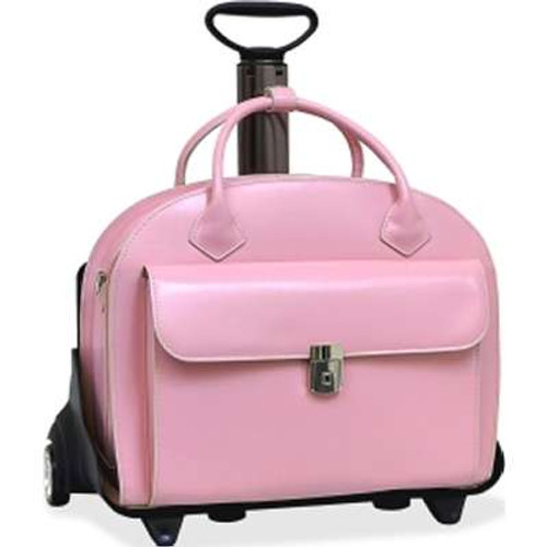 McKlein USA 94369 - Mcklein GLEN ELLYN Ladies Wheeled Leather Case Pink with Removable Sleeve