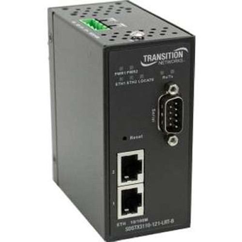 Transition Networks SDSTX3110121LRTB -  1XRS232/422/485 DB9 to 2x 10/100Base-Txhardened Serial Device