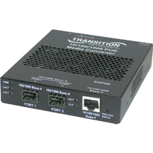 Transition Networks SGPOE1040-100-NA -  Gigabit PoE Media Converter 10/100/1000BT to 10/1000 Base-x SFP