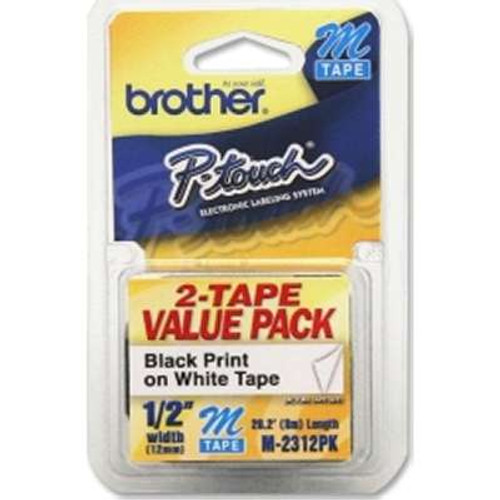 Brother M2312PK - Non-Laminated Tape 1/2 inch 2/Pack Black/White