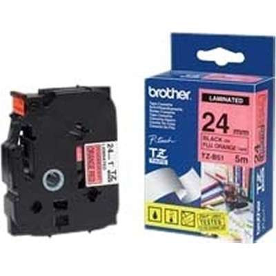 Brother TZe-B51 - TZeB51 24MM (0.94" Black on Flourescent Orange Tape for P-Touch 5M (16.4 FT
