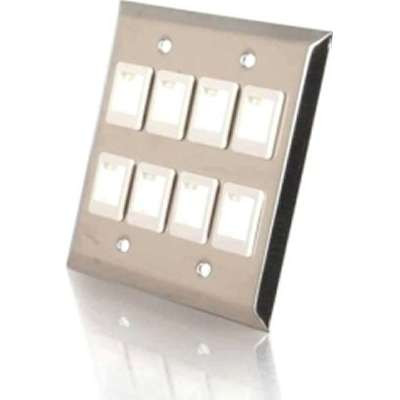C2G 37099 - 8-Port Double Gang Multimedia Keystone Wall Plate - Stainless Steel