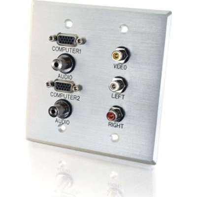 C2G 40508 - Double Gang (2 HD15 VGA+ (2 3.5mm+Composite Video+Stereo Audio Wall Plate- Aluminum